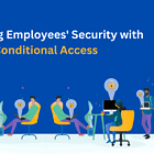 Illustration of employees sitting around the table working along with company logo Kidan & blog title Improving Employees' Security with Conditional Access